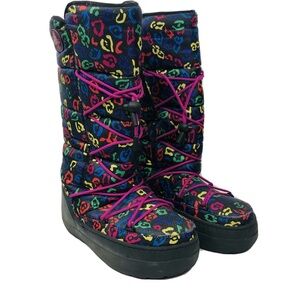 Crocs Kosmo Snow Boots Women's 6 Multicolored Leopard Mid Calf Winter Excellent